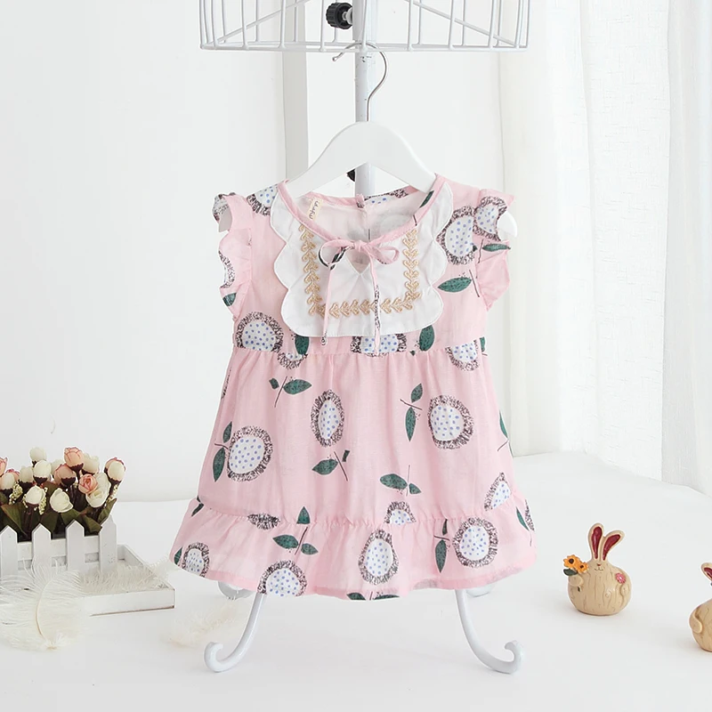 Summer New Baby Girl Cotton Dress Cute Ruffles Sleeveles Casual Print