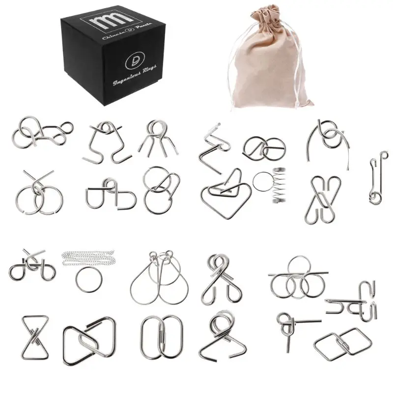

28pcs Metal Wire Puzzle Set Brain Teaser IQ Test Game Unlock Interlock Game Fidget Toy Kids Adults Challenge Gift