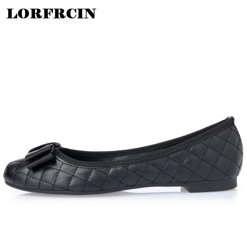 

Soft Bottom Leather Ballet Flats Women Ballerina Shoes Bowtie Shallow Flat Shoes Woman Loafers Ladies Bow Casual Shoes LORFRCIN