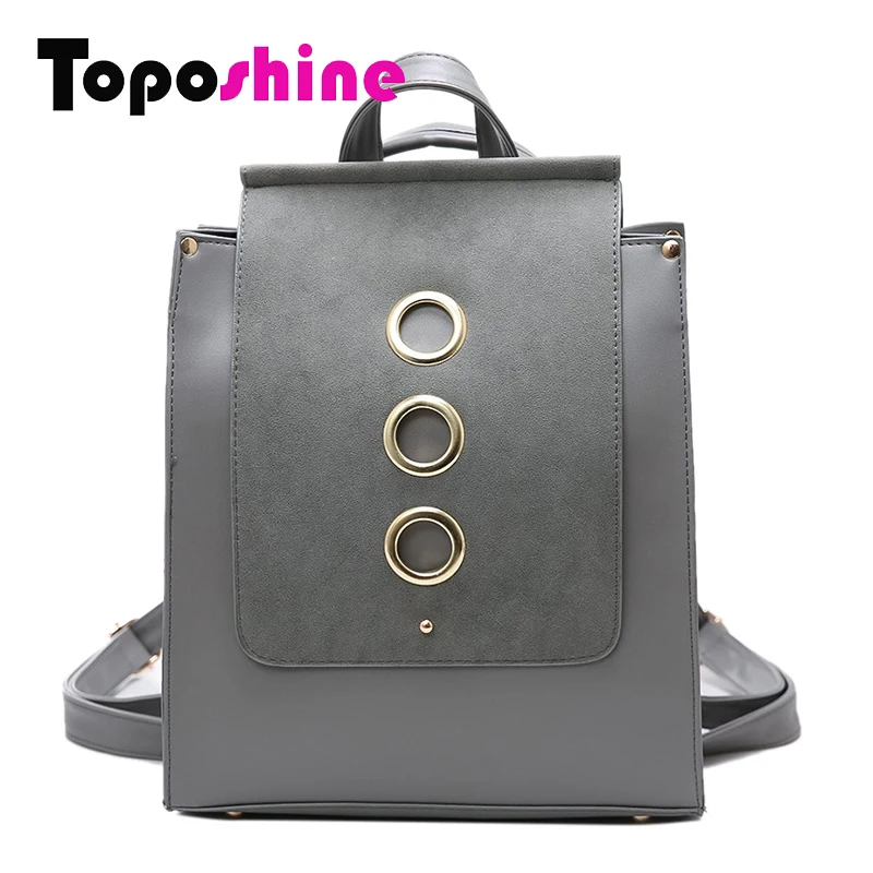 Toposhine 3 Big Metal Ring Scrub PU Leather font b Backpack b font font b Women