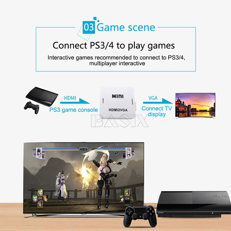 Basix 1080P HDMI в VGA конвертер с аудио HDMI2VGA разъем адаптера для ПК ноутбук к HDTV проектор HDMI 2 VGA конвертер