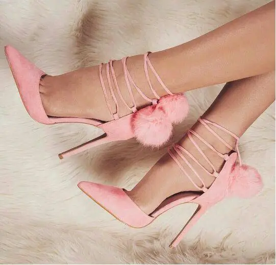 New Fashion pink Suede Leather lace up With Balls pointed : Buy New Fashion pink Suede Leather lace up