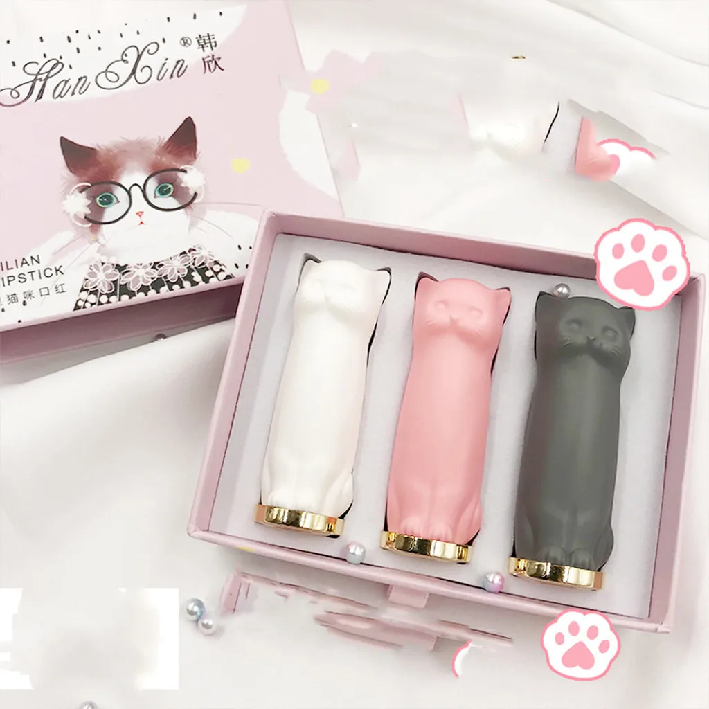 

Moisturizing Cat three lipstick set Long Lasting Cosmetics Matte Makeup Set And Pumpkin Color Nutritious Bean Paste Lip Solid Gl