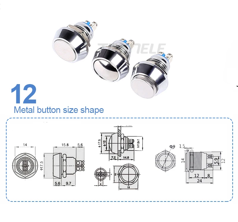12 мм 16 мм 19 мм 22 мм сброс винта металлическая кнопка 1NO рупорный кнопочный переключатель купольный Мгновенный Переключатель круглая Высокая плоская головка