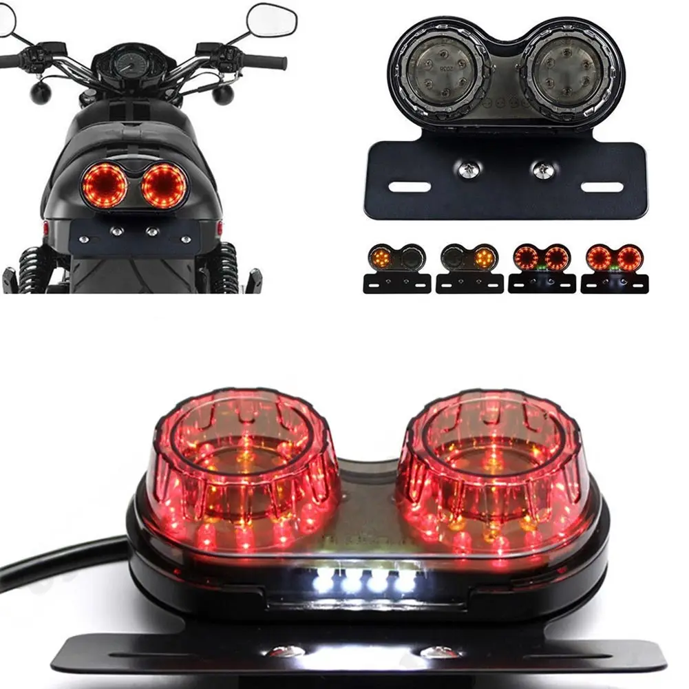 

Twin Dual Tail Turn Signal Light Motorcycle Accessories LED Dual Brake License Plate Integrated Retro LED Twin Light
