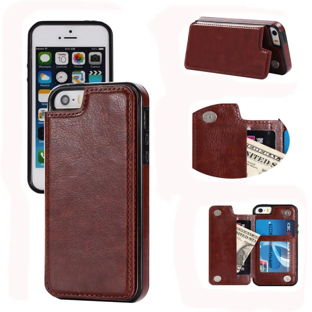 HAISSKY 5 SE Leather Card Holder Case For iPhone X Flip Phone Cover Stand For Samsung Galaxy ...