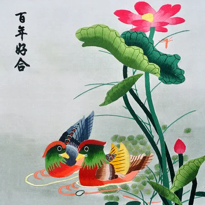 

DIY Unfinished 100% Mulberry Silk Suzhou Embroidery Sets Printed Patterns Needlework Kits Mandarin duck and lotus