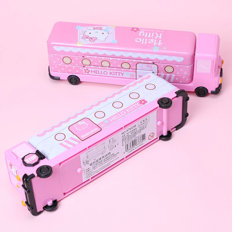 

Hello cat bus shaped pen box metal novelty pencil case with sharpener