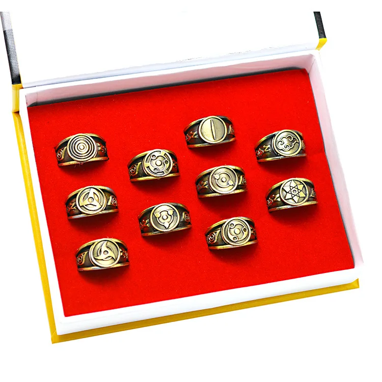 

Anime Naruto Rings Uchiha Madara Hatake Kakashi Writing Metal Ring Cosplay Toys 11PCS/LOT