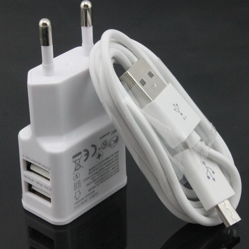 original 2A white  Dual 5V USB EU Plug Wall Charger +micro USB cable for Samsung galaxy S3 I9300 note 3 note4  mobile phone
