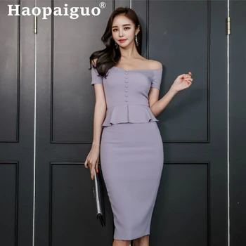 

Plus Size Slash Neck Sheath Bodycon Dress Women Ruffles Short Sleeve Pencil Dress Women Summer Dress 2019 Vestidos De Verano