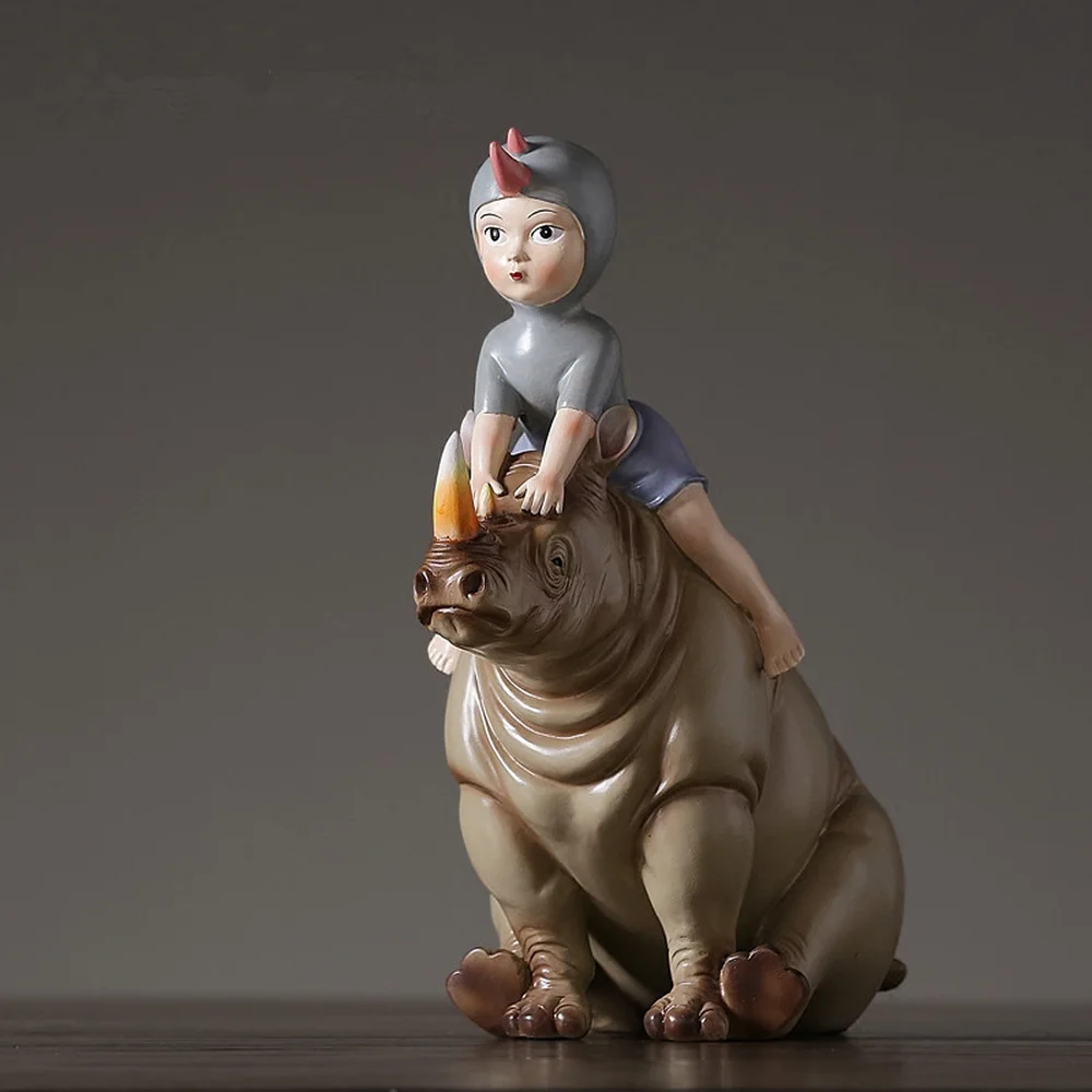 

1 PCS Resin rhino children's room set home decorations cartoon display of soft display accessories LU713631
