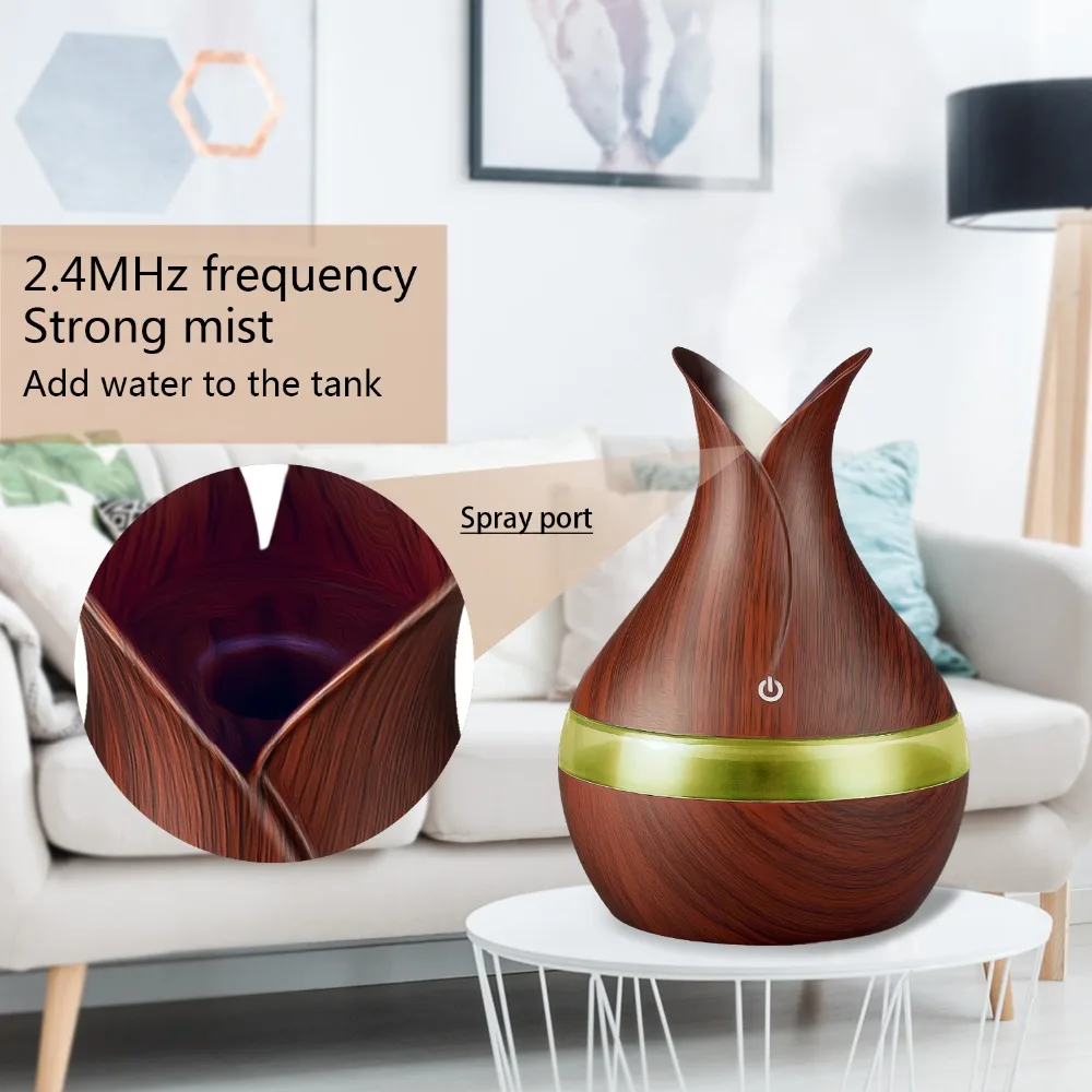 Kbaybo 300 мл USB увлажнитель воздуха распылитель ароматических масел сильный тумана древесины с 7 цветов светодиодный ночник для офис