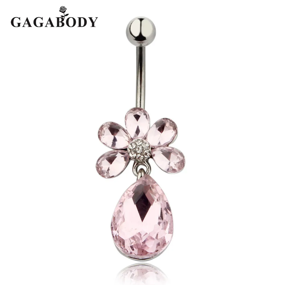 14G Stainless Steel Belly Button Ring With Rhinestone Heart Cubic