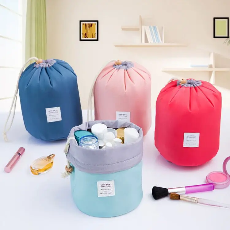 

Korean style waterproof nylon receive draw string bag circular cylinder cosmetic bag storage bags