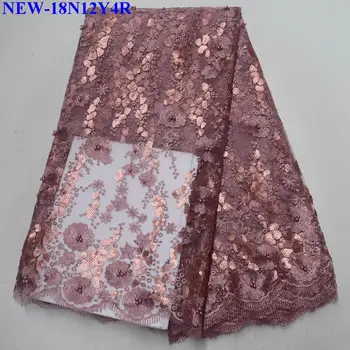 

Pink French Nigerian beads Tulle Laces Fabric 2019 High Quality African Sequins Laces Fabric Mesh Lace For Wedding Dress BZA01