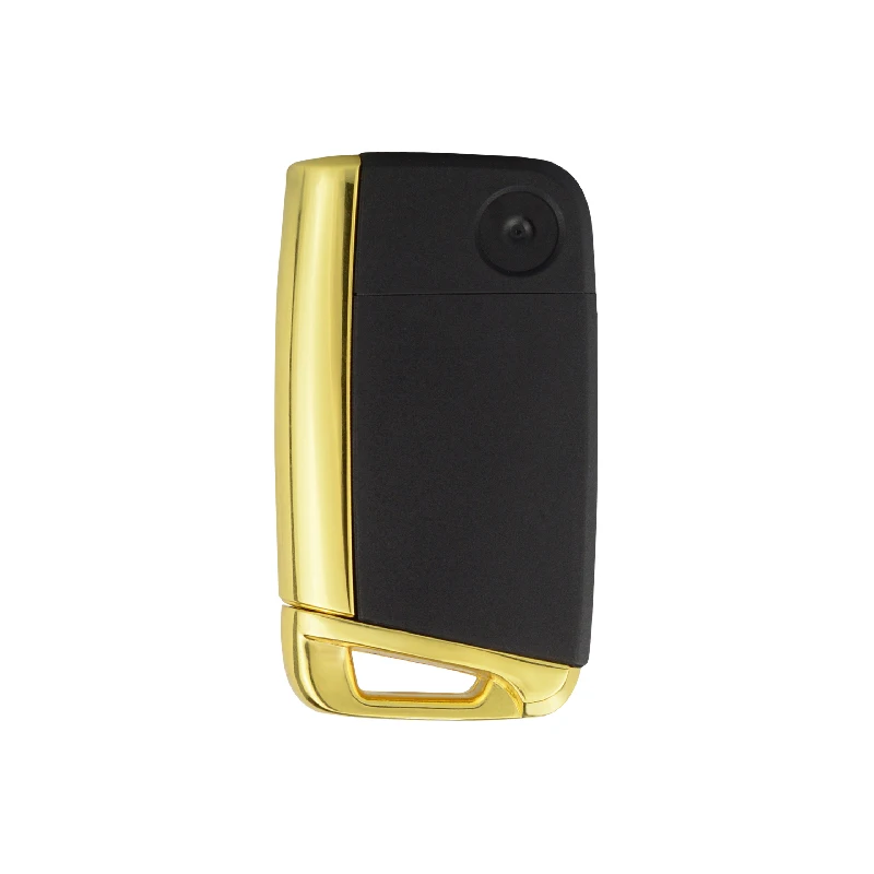 OkeyTech 3 Button Gold Shiny Metal Side Flip Folding Remote Car Key Shell for V W Golf 4 6 7 MK7 T5 Passat B5 Octavia Skoda