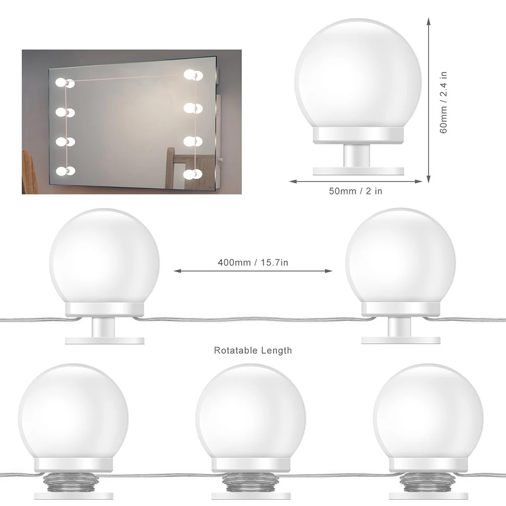  10 LED ball mirror light 3 Colors 5V USB Dimmable Women Led Hollywood Vanity Mirror Desk Light Dres