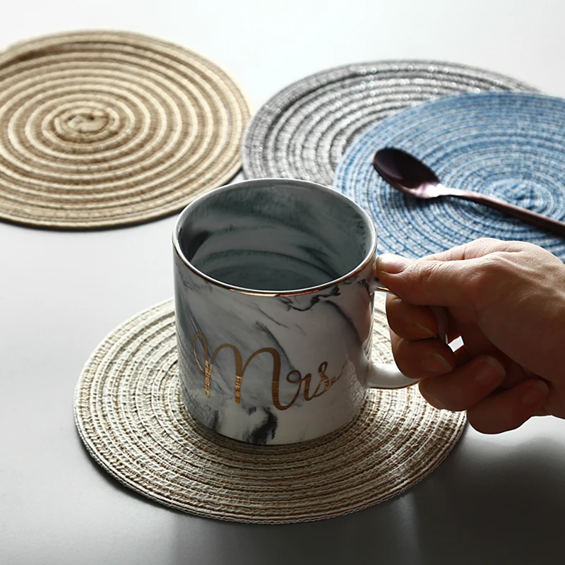 Modern Style Hand Made Table Mat Cotton Linen Knitting Placemat Pad Round Coasters Kitchen Accessories Table Decoration