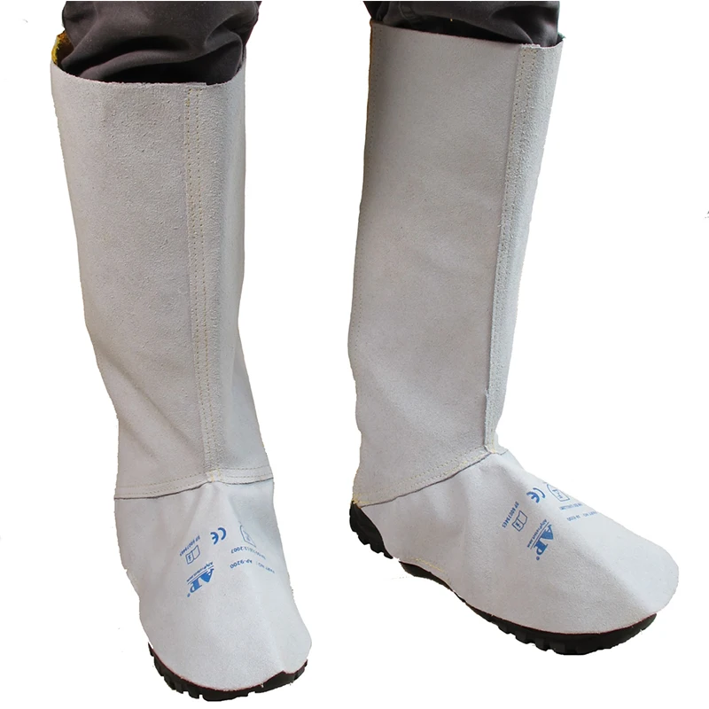 

Cow Leather Welding Protective Boots Cover White Cowhide Split Leather Welding Shoes Cover 12 inch One for all Size AP-9200