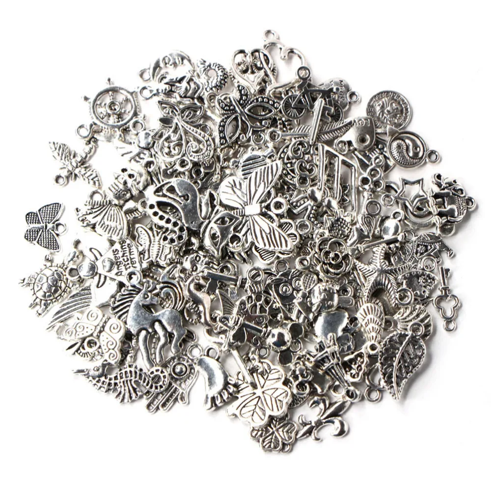 

100 Pcs/Set Mix Antique Silver Star butterfly Animal Musical instrument Charm Pendants DIY Nekclace Bracelet Jewelry