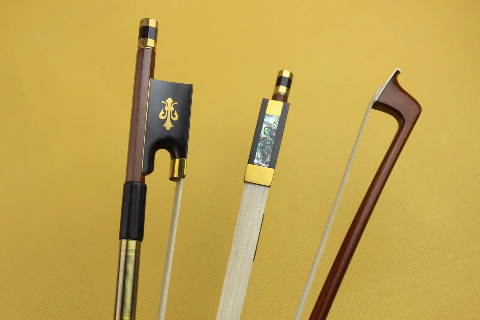Arco de Violín de madera de brasil Superior, rana de ébano, pelo de