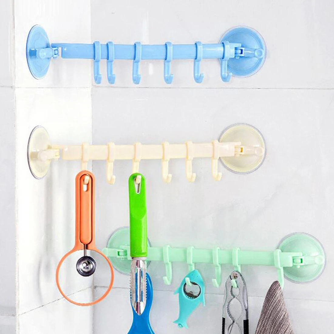 Практичная Регулируемая настенная вешалка с крючками кухонные часы с чашкой на присоске для ванной вешалка Вакуумная присоска