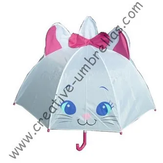 Children umbrella,kid animal cartoon umbrella-- white Marie cat,auto open.8mm metal shaft and fluted ribs,safe kid umbrellas