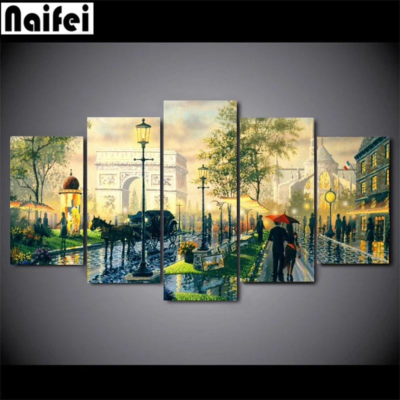 

5 pcs,Full Square 5D DIY Cross Stitch Diamond Painting"couple in the street",Diamond Embroidery Mosaic,stickers home decor