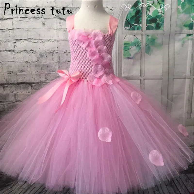 

Sweet Pink Girls Princess Dress Girl Tutu Dress Bow Flowers Puffy Bow Ball Birthday Wedding Party Dresses For Kids Clothes W201