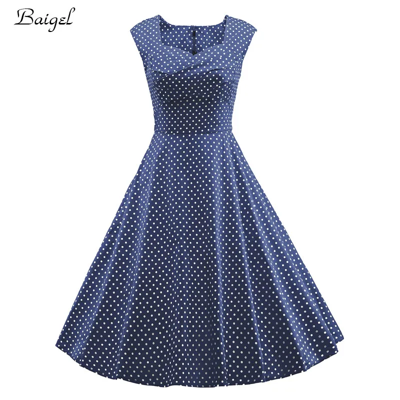 Womens Sleeveless Classic Polka Dot Summer Dress 50s 60s Audrey Hepburn Retro Style Rockabilly Vintage Cocktail Party Dresses (7)