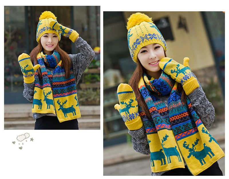 Chapeau écharpe gants ensembles chaud pour femmes