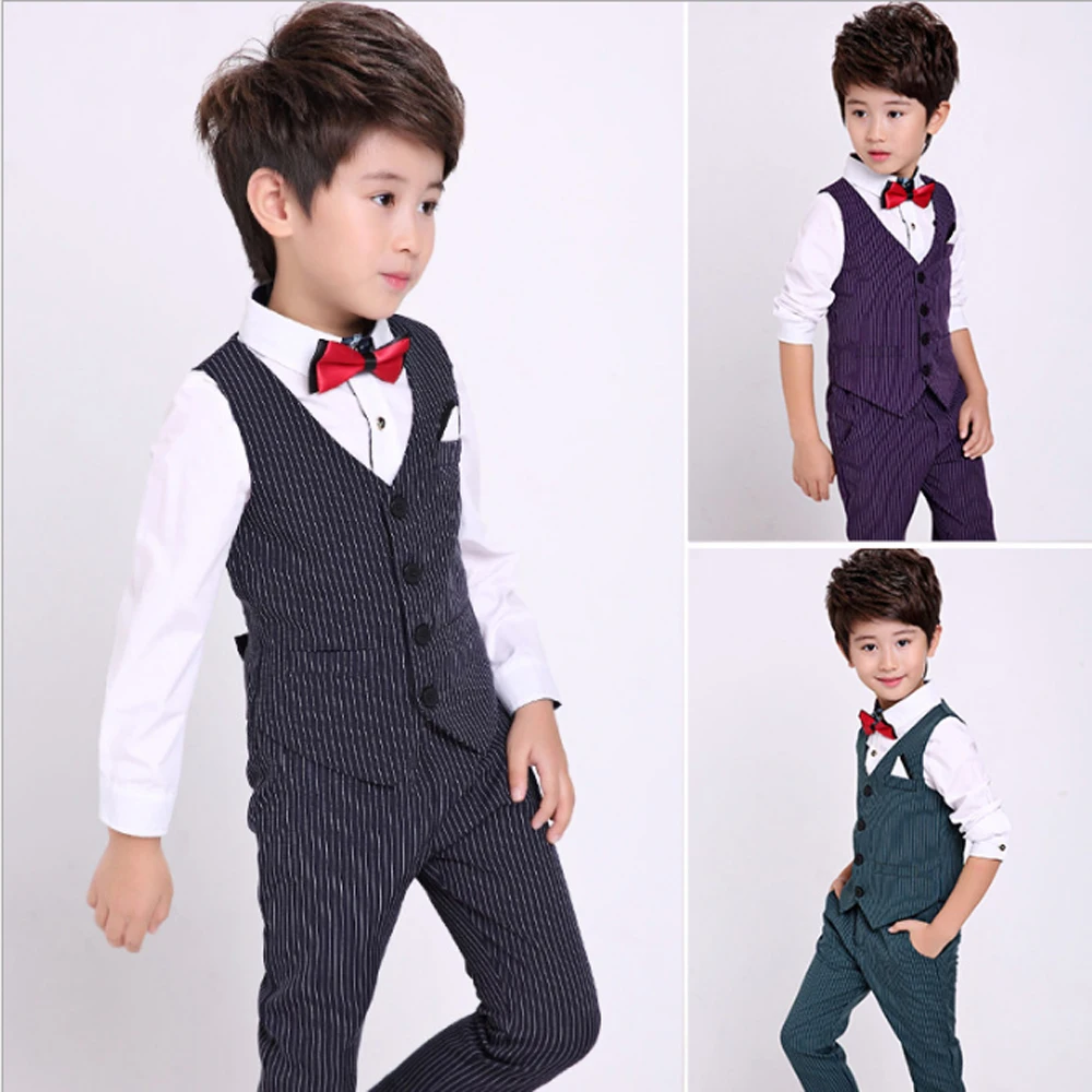 

Brand New Boys Blazers Suit Baby Vest+Blouse+Tie+Pants 4 pieces/set Kids Cotton Single Breasted Clothes Big Boys Blazers Sets