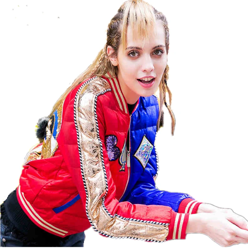 

New Fashion Winter Jacket For Women High-end Poker Sequin Embroidery Contrast Color Short Coat Female Warm Clothes LCY53