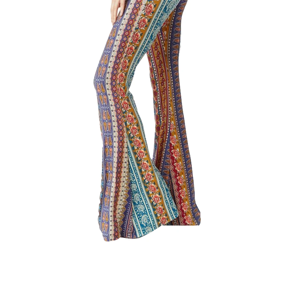 Новые летние богемные винтажные этнические Цветочные цыганские женские свободные широкие расклешенные длинные брюки с высокой талией