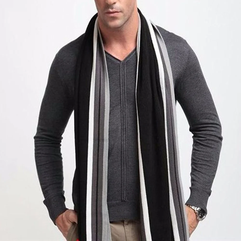 Foulard Fall Fashion Designer Wrap Men Business Scarf Winter Striped