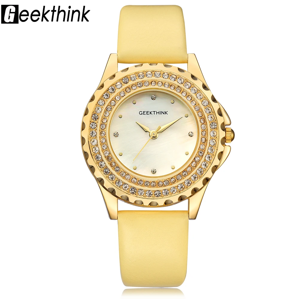 

GEEKTHINK Luxury Quartz Watch Woman Gold fashion Casual Analog leather WristWatch ladies Gfit Dress clock female Feminino New