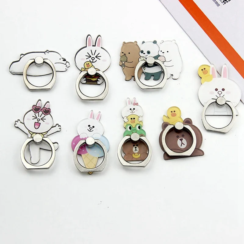 

360 Degree Rotating Cartoon Creative Couple Chicken Rabbit Bear Toast Mobile Phone Ring Bracket for IPhone6s 7 8p Xs Max Xr