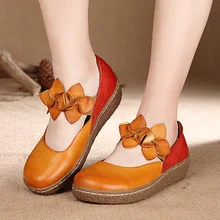 Spring/Autumn Soft Genuine Leather Handmade Shoes Round Toe Casual Shoe Mary Janes Comfortable Women Shoes