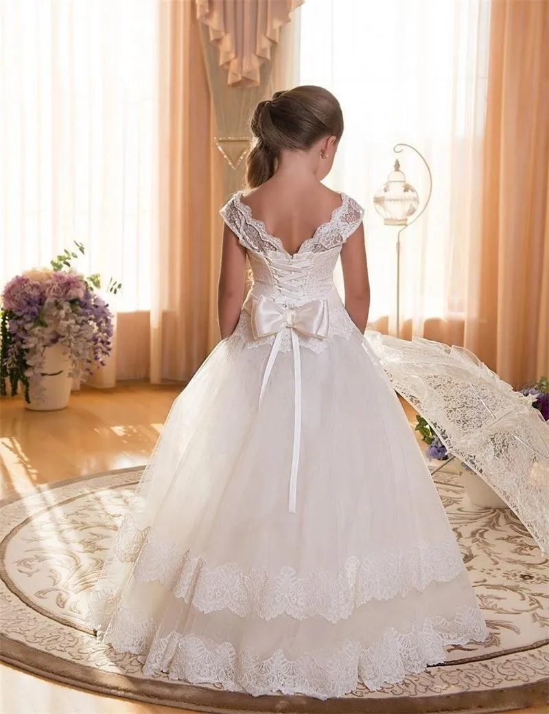 Girls Wedding Dress Girl Princess Party White New First Communion Ball Gown Birthday Clothes for kids 2-13 year | Детская одежда и