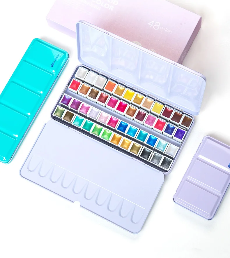 Professional 12/24/48 Colors Pearlescent Watercolor Paints Set Pigment Solid Paint for Art Supplies