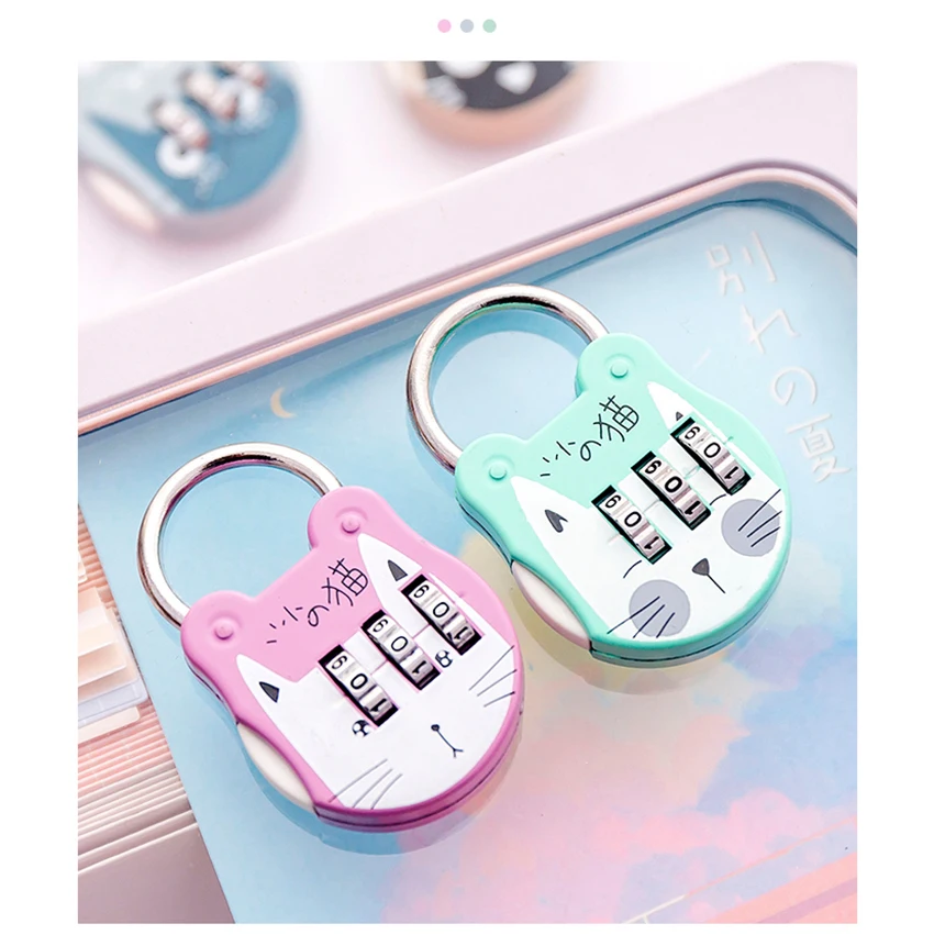 1pc Cute Cat Luggage Padlock Suitcase Backpack Password Lock Cartoon Mini Keyed Padlock Journal Notebook Handbag Code Locks