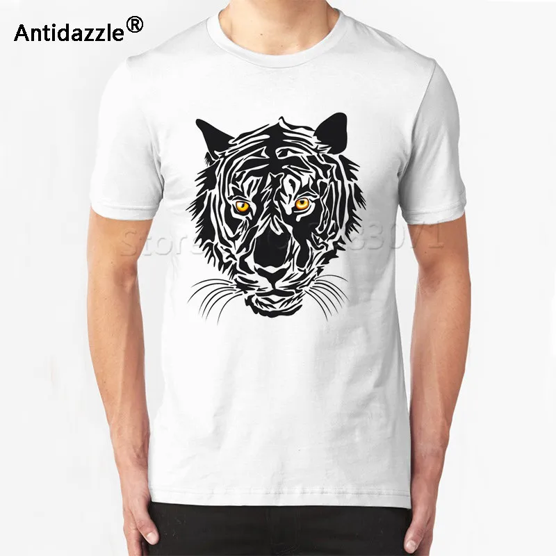 Antidazzle Asian Size Summer Hipster Design Eye of the Tiger Black tiger head Printed Men's T shirt Short Sleeve Tees Tops | Мужская