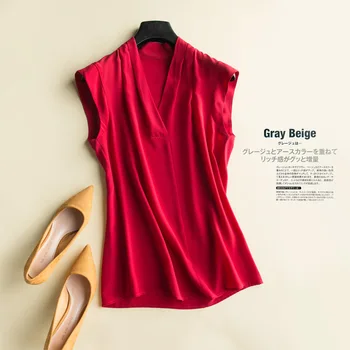 

2020 Summer Brand Women's Shirt Heavy Silk T-Shirts Big Size Sleeveless Pure Silk Top Short Plus Size