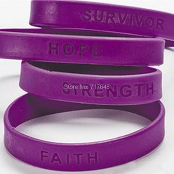 

100pcs SURVIVOR FAITH STRENGTH HOPE PURPLE wristband silicone bracelets free shipping by FEDEX