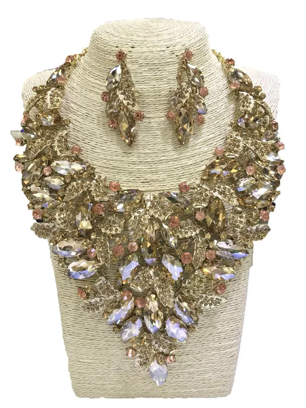 Rhine-stone ювелирные наборы, женские модные ожерелья, наборы ювелирных изделий, свадебные золотые ювелирные наборы, стразы, серьги
