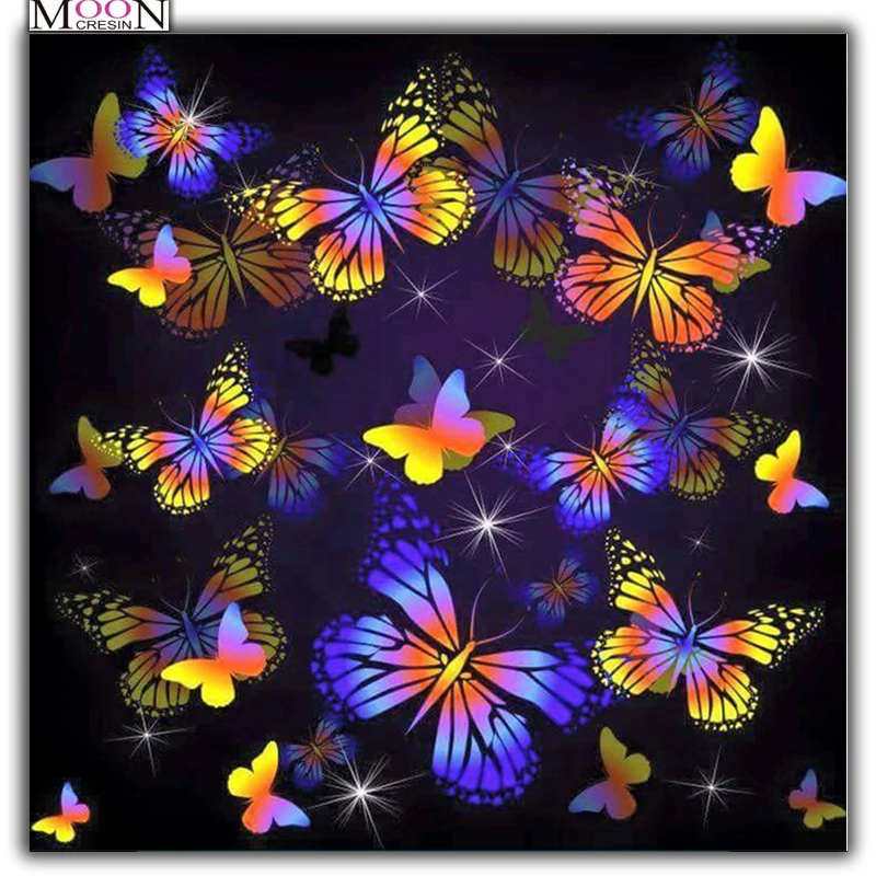 

MOONCRESIN Diy Diamond Painting Cross Stitch Color Butterfly Diamond Mosaic Full Round & Square 3D Diamond Embroidery Decoration