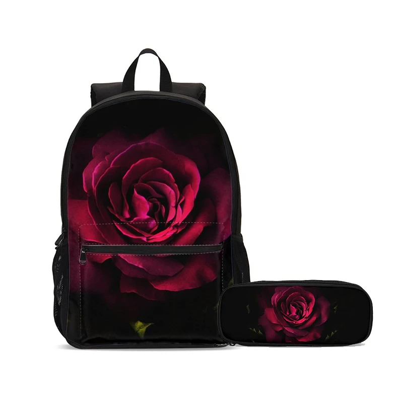 Модные красные розы печатных школьная сумка бренд обувь для девочек большой путешествия рюкзаки 2 шт./компл. Книга Сумки Подростков Mochila - Цвет: Розовый