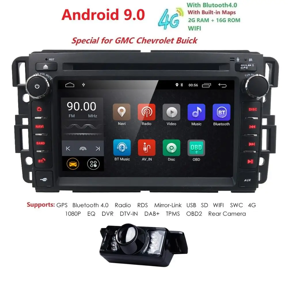 

7" Android 9.0 Car Stereo Radio DVD Player For GMC Chevy ACADIA Silverado Chevrolet Steering Wheel Control Bluetooth+Cam