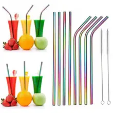 Красочная соломинка из нержавеющей стали, набор для защиты от столкновений, силиконовая металлическая соломинка, резиновая соломинка с чистящей щеткой
